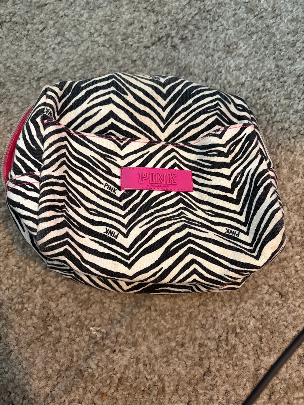 PINK Zebra Print Cosmetic Pouch - Black & White with Pink Accent